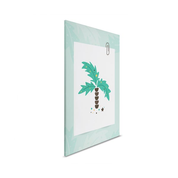 Leinwandbild mit Palmenmotiv und Büroklammer