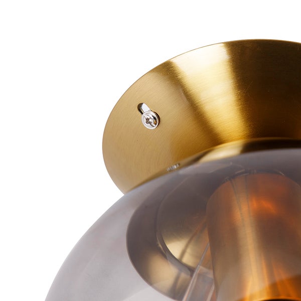 Art Deco Deckenlampe Messing mit Rauchglas - Pallon