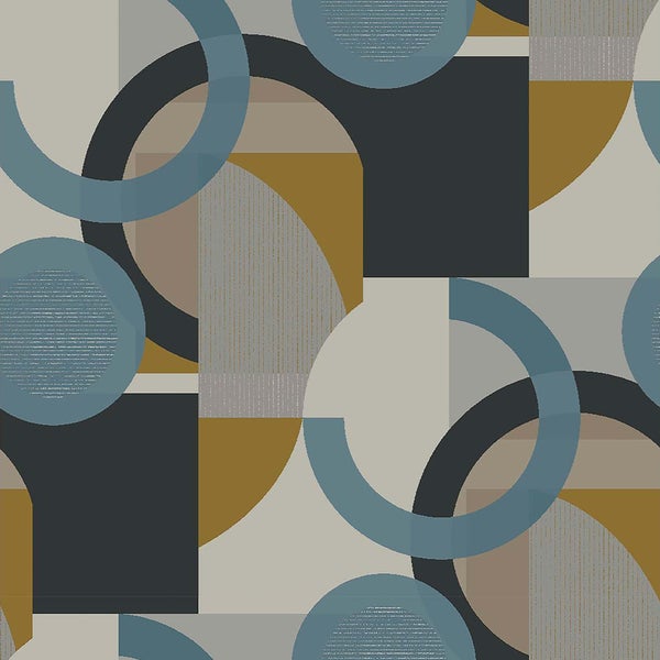 Tapete mit geometrischem Muster aus Kreisen, Halbkreisen und Quadraten