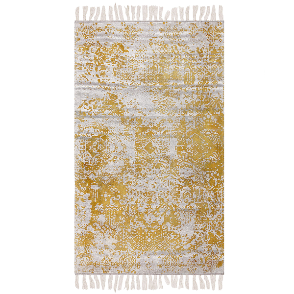 Teppich Viskose senfgelb / beige 80 x 150 cm orientalisches Muster Kurzflor BOYALI