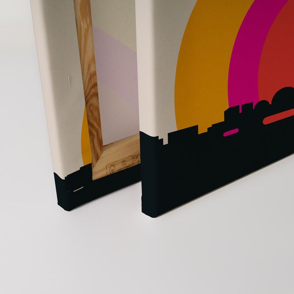 Detailansicht einer Leinwand mit abstrakter Stadtsilhouette