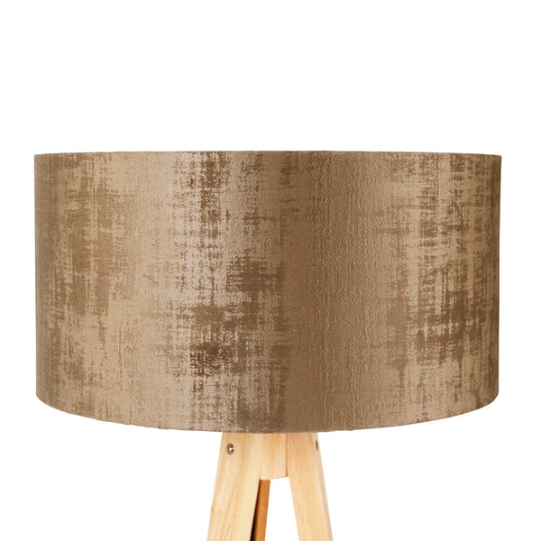 QAZQA - Modern Stehlampe Holz mit Stoffschirm braun 50 cm - Tripod I Dreifuß Lampe I Dreifuss Classic I Wohnzimmer I Schlafzimmer - Textil Rund - LED geeignet E27