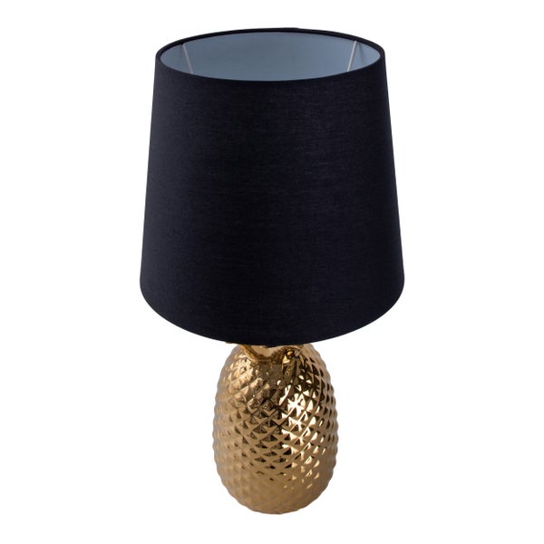 Tischleuchte mit schwarzem Lampenschirm und Ananasfuß