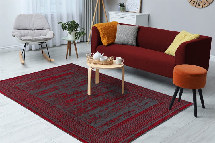 Flachflor Teppich Warata Rot Used-Look, Modern 160 x 230 cm