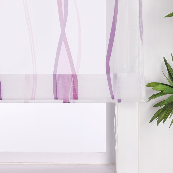 Fensterrollo mit lilafarbenem Streifenmuster