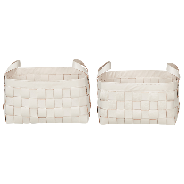 Zwei geflochtene Aufbewahrungskörbe mit Griffen