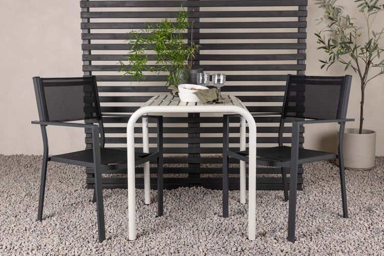 Borneo Gartenset Tisch, 2 Stühle  beige,schwarz. 70 X 70 X 75 cm