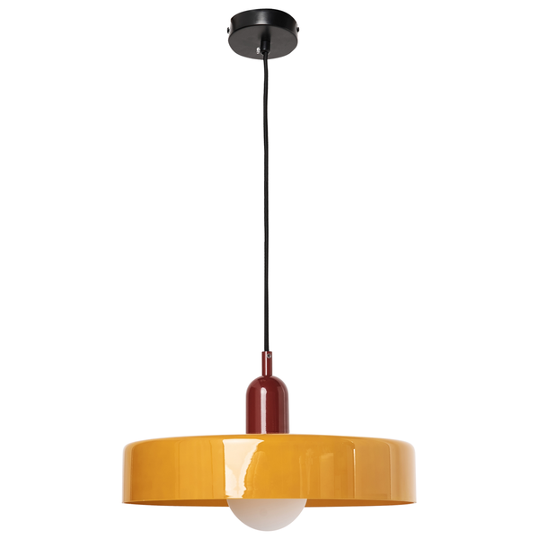 Gelbe Hängelampe mit schwarzer Aufhängung
