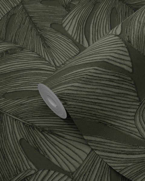 Origin Wallcoverings Tapete 3D Muster Blätter Dunkelgrün - 50 x 900 cm - 347920