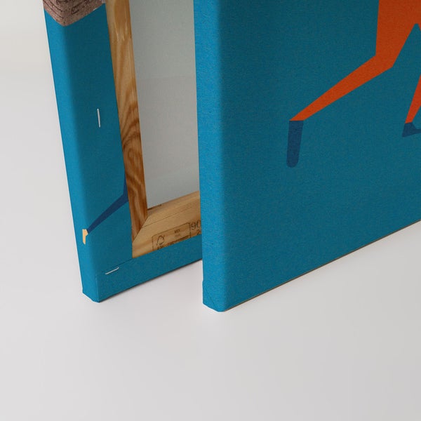 Nahaufnahme einer blauen Leinwand mit Holzrahmen