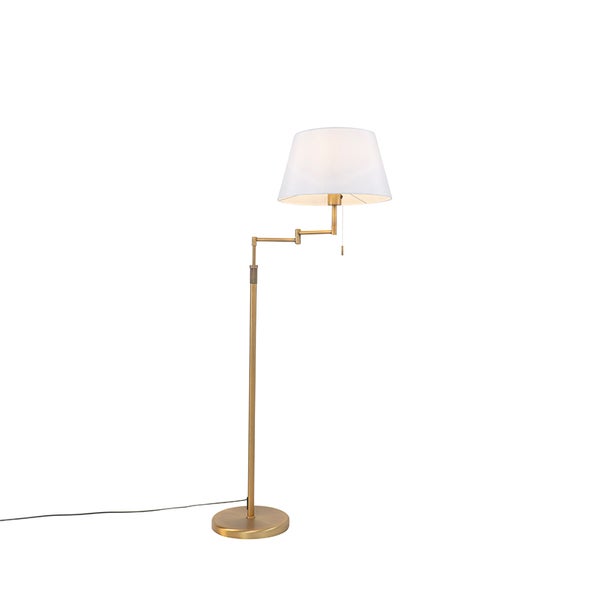 QAZQA - Modern Stehlampe Bronze mit weißem Schirm und verstellbarem Arm - Ladas Deluxe I Wohnzimmer I Schlafzimmer - Textil Rund - LED geeignet E27