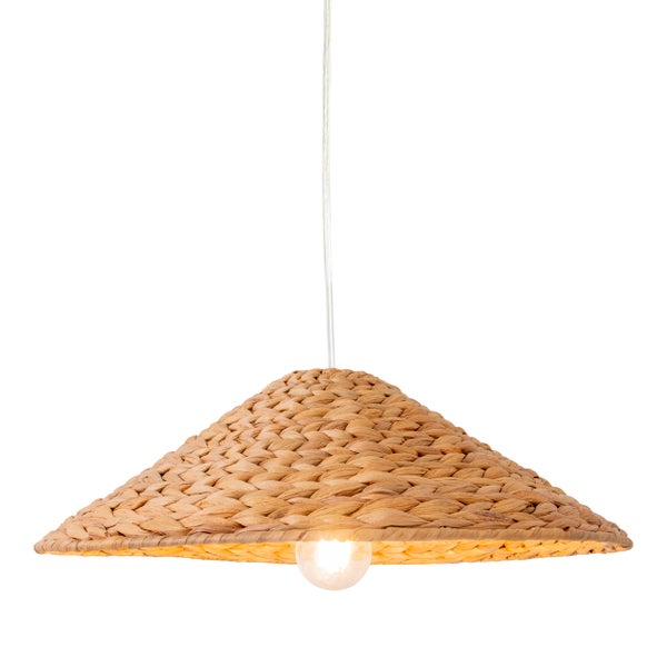 Hängeleuchte aus geflochtenem Material mit Glühbirne