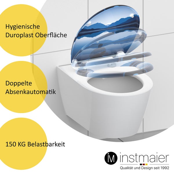 instmaier WC Sitz WC1 | Toilettendeckel mit Absenkautomatik | Klobrille Bergsee-Motiv | Oval | mit Schnellverschluss | Duroplast