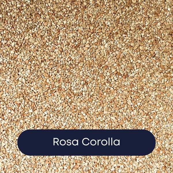 Rosa Corolla Zierkies aus kleinen, kantigen Steinen für den Garten- und Landschaftsbau.