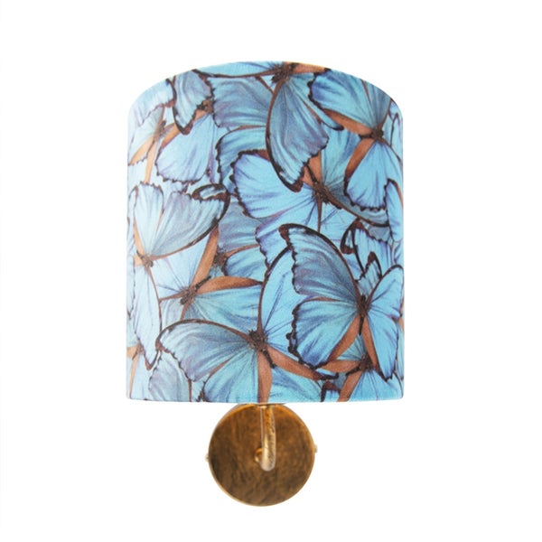 Vintage Wandlampe Gold mit Schmetterling Veloursschirm - Matt