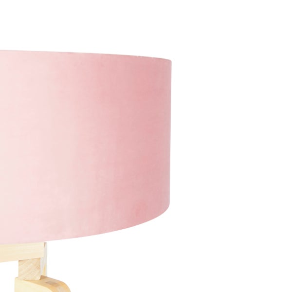 Stehleuchte Stativ Holz mit rosa Veloursschirm 50 cm - Puros