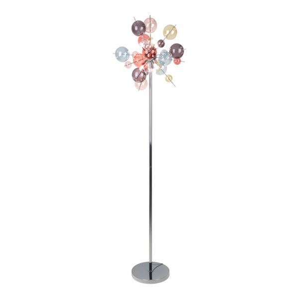 Stehlampe mit mehrfarbigen Glaskugeln und Chromfuß