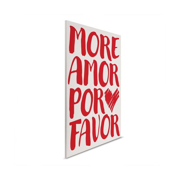 Dekorative Leinwand mit dem Schriftzug Mehr Liebe Bitte