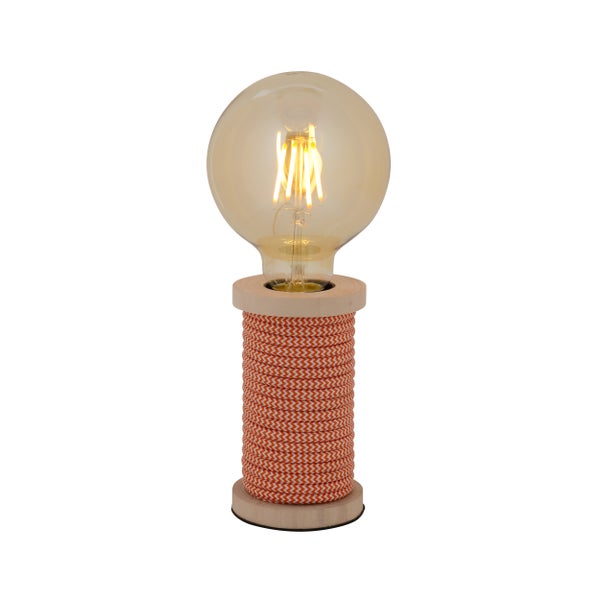 Tischleuchte max. 12cm hoch, Deko-Tischleuchte aus Metall und Kunststoff und Textilmaterial in orange-weiß, E27-Fassung, Tischlampe für Esszimmer, Küche, Kinderzimmer, Diele