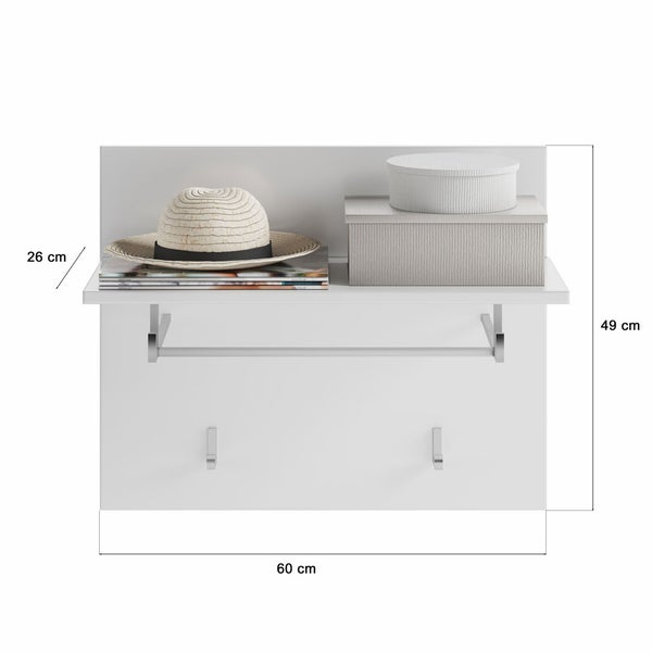 Linus Wandgarderobe 2 Kleiderhaken weiß. 60 X 26 X 49 cm