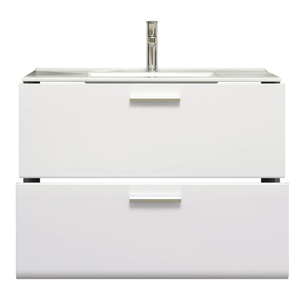 Riva Waschbeckenunterschrank 2 Schubladen, weiß Hochglanz, grau. 82 X 47 X 59 cm