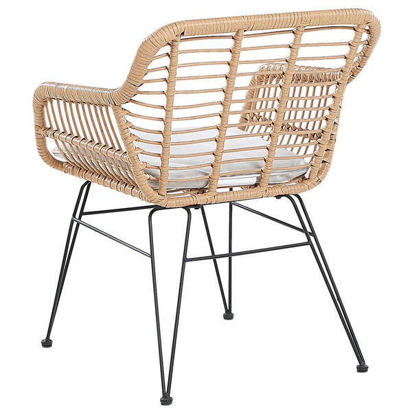 Rattan-Stuhl mit Kissen und Metallbeinen, Rückansicht