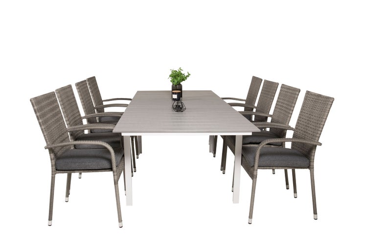 Levels Gartenset Tisch 100x160/240cm und 8 Stühle Anna grau. 100 X 160 X 75 cm