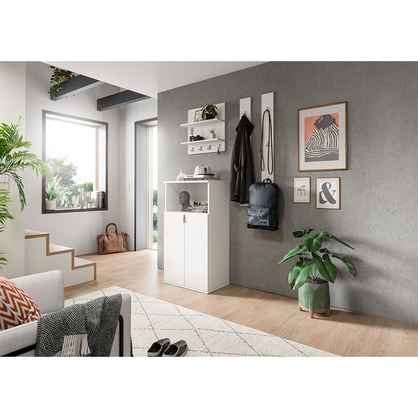 ProjektX Wandgarderobe 4 Haken 2 Regale weiß Hochglanz. 52 X 15 X 52 cm