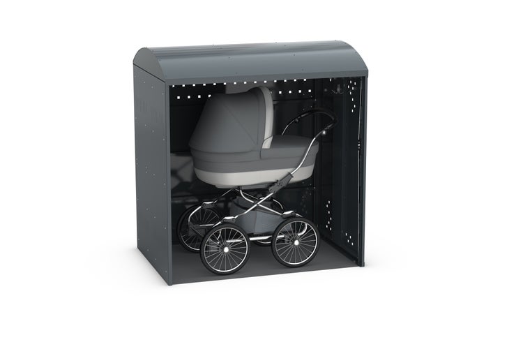 Kinderwagenbox mit Kinderwagen