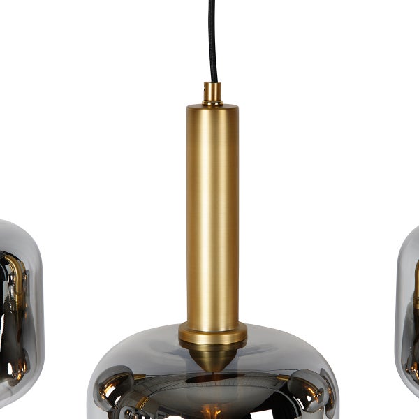 Hängelampe schwarz mit Gold und Rauchglas oval 5-flammig – Zuzanna
