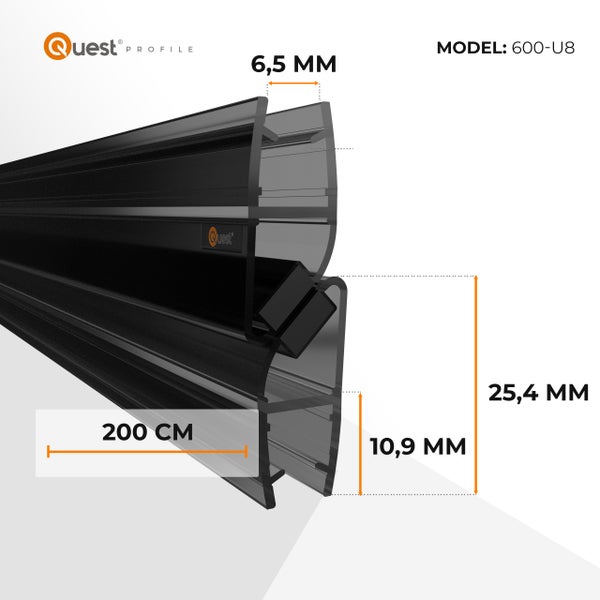 Quest Profil Model 600-U8 mit Maßangaben