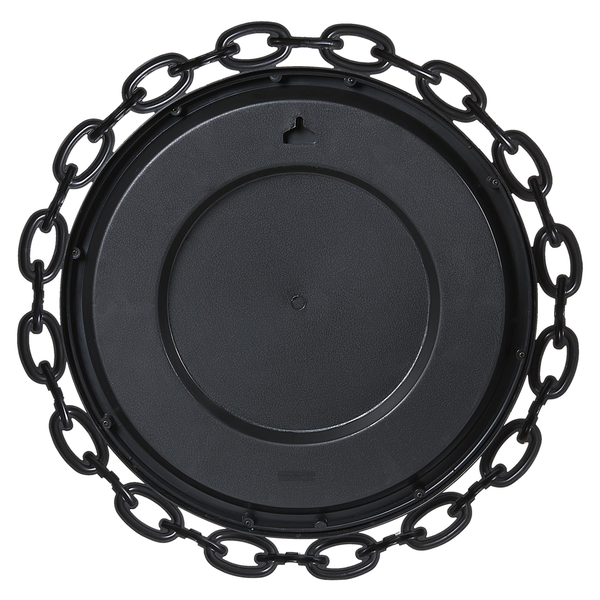 Rückseite einer runden Wanduhr mit Kettenaufhängung