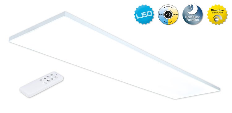 LED Panel-Deckenleuchte CARENTE Länge 119,5 cm, rahmenlos, viele Funktionen, aus Metall und Kunststoff, weiß, integrierte LEDs