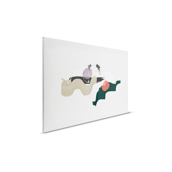 Abstraktes Leinwandbild mit Kreisen und wellenförmigen Formen