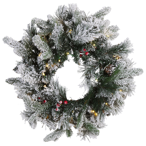Dekokranz weiß mit LED-Beleuchtung Schnee bedeckt ⌀ 55 cm WHITEHORN