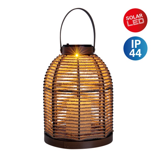 LED Solarleuchte Korbinian für Garten und Terrasse, Dekolampe aus Metall mit Jutebespannung in natur, fest verbaute LEDs, Solarlampe für Außen 29 x 21 cm