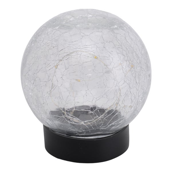 3er-Set LED-Solar-Tischleuchte/Erdspieß Crackle Ø 12cm , für Außen, Tischleuchte - Kunststoff und Glas , Weiß,  mit integrierter LED