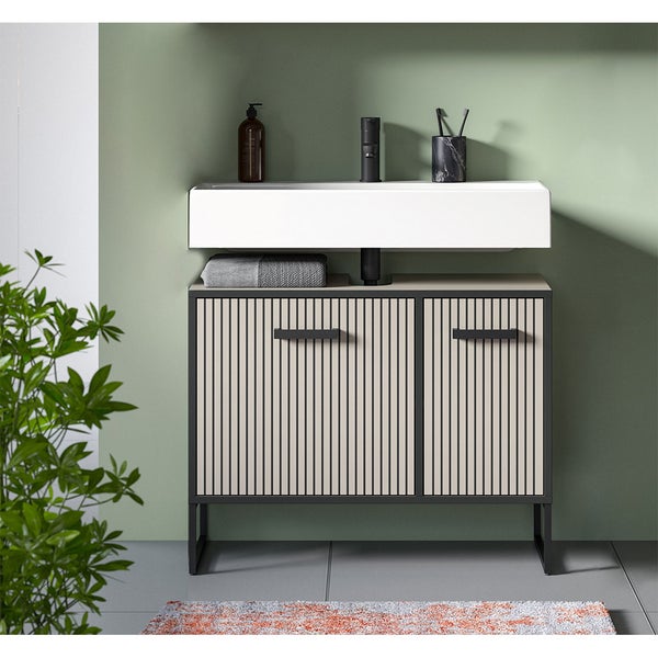 Bagno Waschbeckenunterschrank 2 Türen hellgrau, cremefarben. 80 X 36 X 63 cm