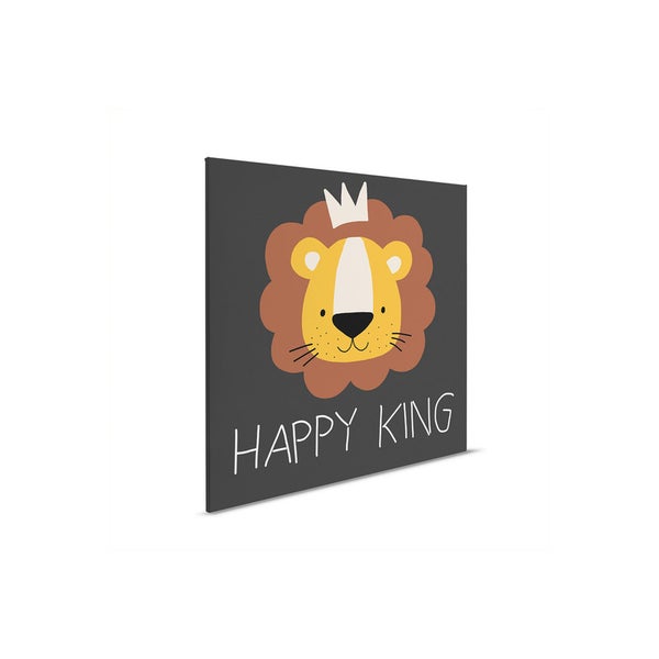 Wandbild mit Löwenmotiv und der Aufschrift Happy King