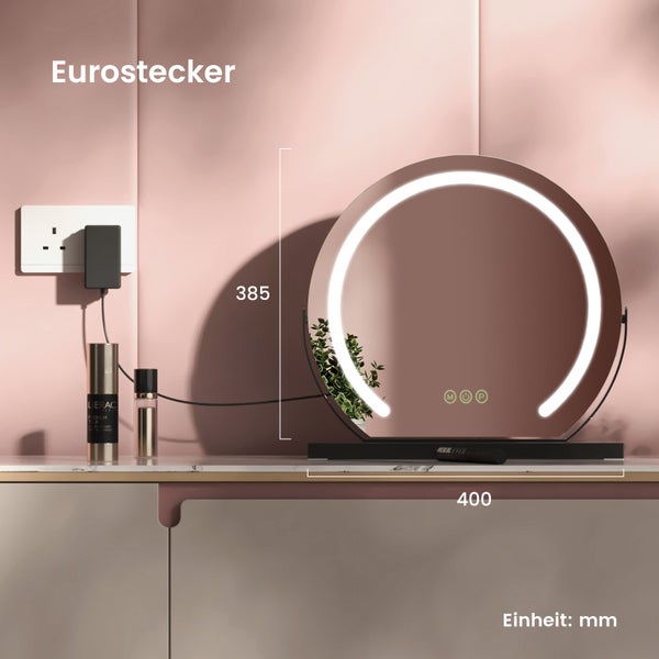 EMKE Runder Kosmetikspiegel mit Beleuchtung, Tischspiegel mit Touchschalter, 3 dimmbare Lichtfarben, Schwarz, ф50cm