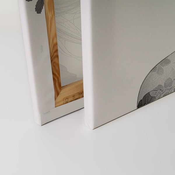 Detailansicht einer Leinwand mit Holzrahmen