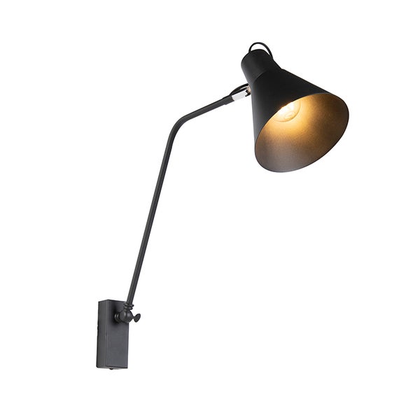 Schwarze Schreibtischlampe mit konischem Lampenschirm