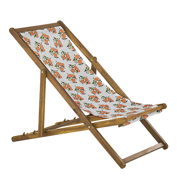 Set mit 2 klappbaren Liegestühlen ANZIO mit Ersatzstoffen Blumenmuster Akazienholz Hellbraun