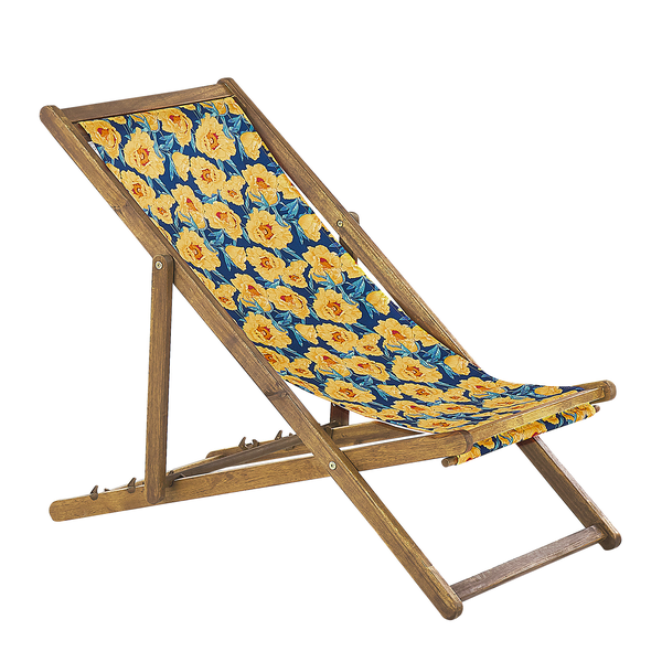 Set mit 2 klappbaren Liegestühlen ANZIO mit Ersatzstoffen Blumenmuster Akazienholz Hellbraun