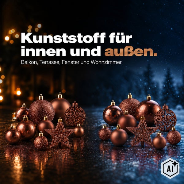 Weihnachtsdekoration aus Kunststoff in Form von Kugeln und Sternen für den Innen und Außenbereich wie Balkon Terrasse und Wohnzimmer