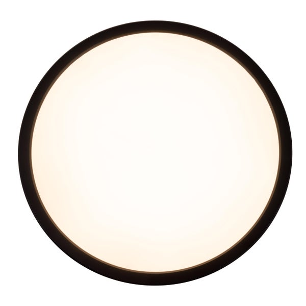 Die LED Deckenleuchte CARLO mit RGB-Backlight, Ø von 29,3 cm, klassisch-moderne Deckenleuchte aus schwarzem/weißem Kunststoff mit vielen Funktionen, z.B. Farbwechsler