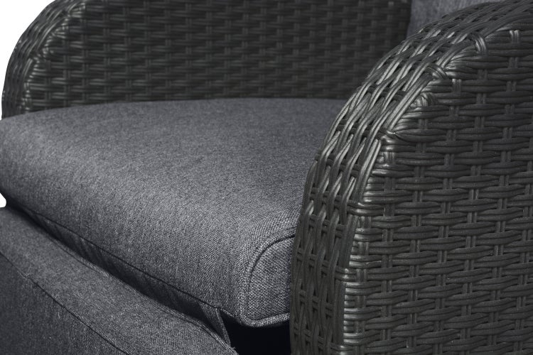 Jorl Garten Lounge Gartenstuhl, Sofastuhl mit stufenloser Einstellung im Rücken und Fußstütze schwarz/grau. 2er Set