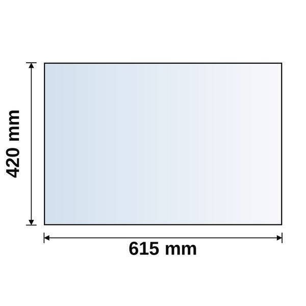 Maßzeichnung einer rechteckigen Platte mit einer Breite von 615 Millimetern und einer Höhe von 420 Millimetern.