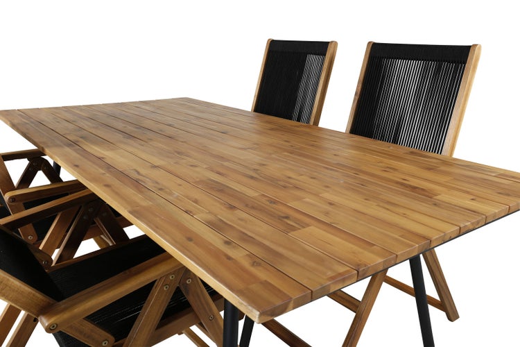 Chan Gartenset Tisch 100x200cm und 4 Stühle Little John schwarz, natur. 100 X 200 X 74 cm