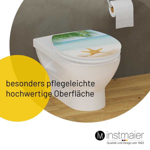 instmaier WC Sitz WC10M | FSC zertifiziertes Holz | Toilettendeckel mit Absenkautomatik | Klobrille Motiv - Seestern am Strand | Oval | Nachhaltig | MDF-Holzkern